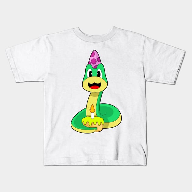 Snake Birthday Candle Cake Kids T-Shirt by Markus Schnabel